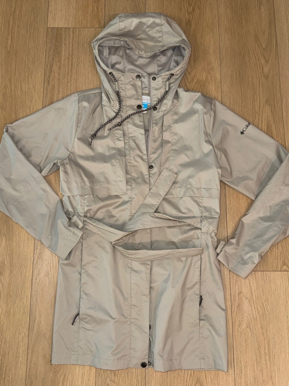 Columbia Light Beige Hooded Anorak Trench Coat